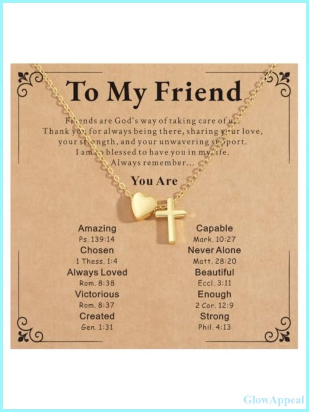14K Gold Plated Heart Cross Necklace with Blessing Card